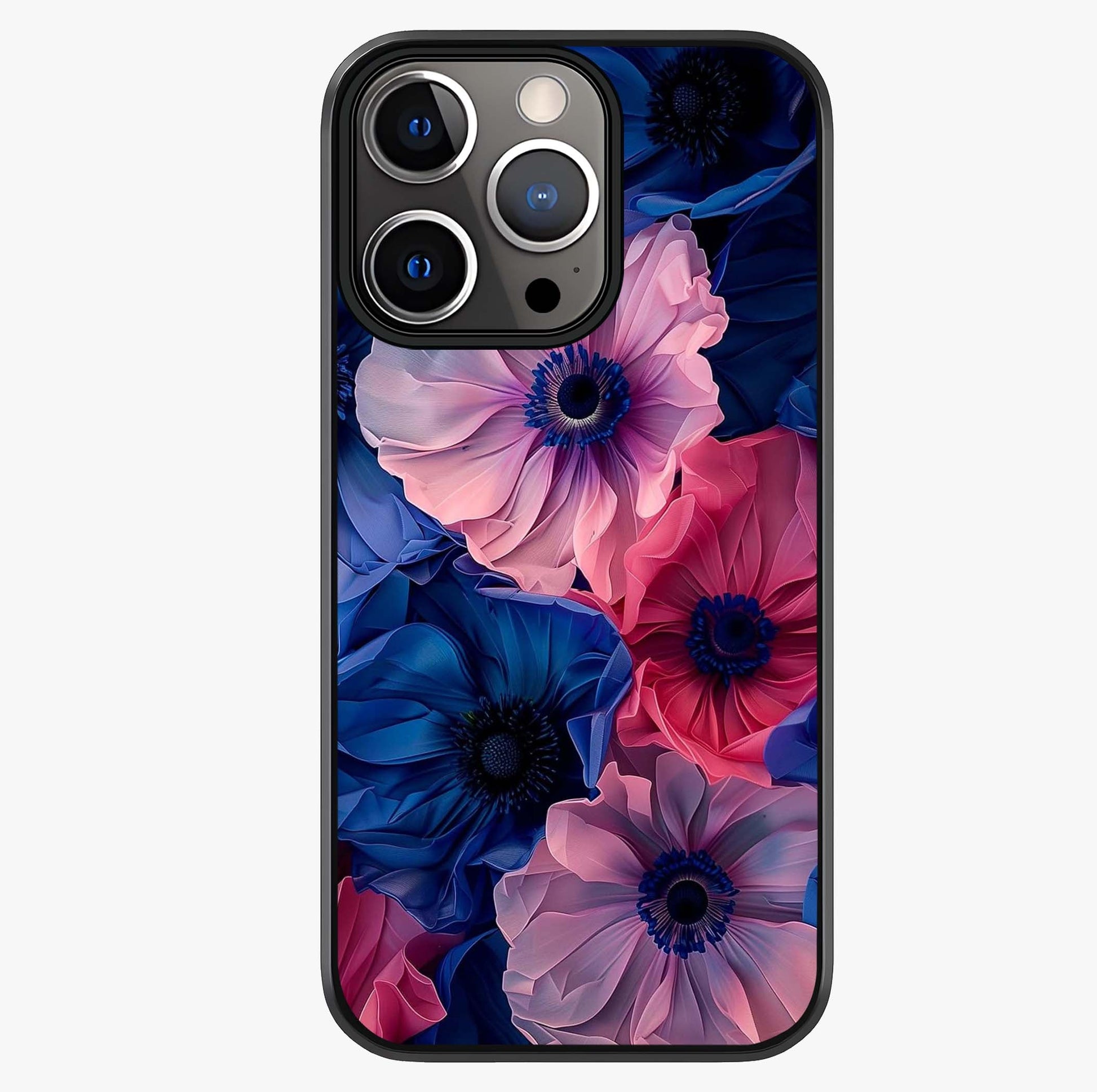 Flower Paper Art Pattern Glass Case showing full back design in clean flat view with glossy glass finish.