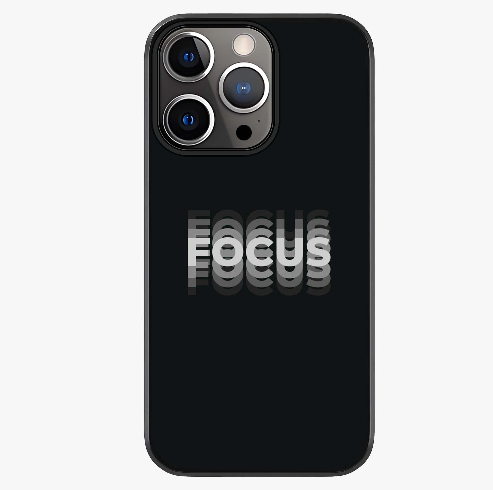 Focus Mode On Glass Case showing full back design in clean flat view with glossy glass finish.