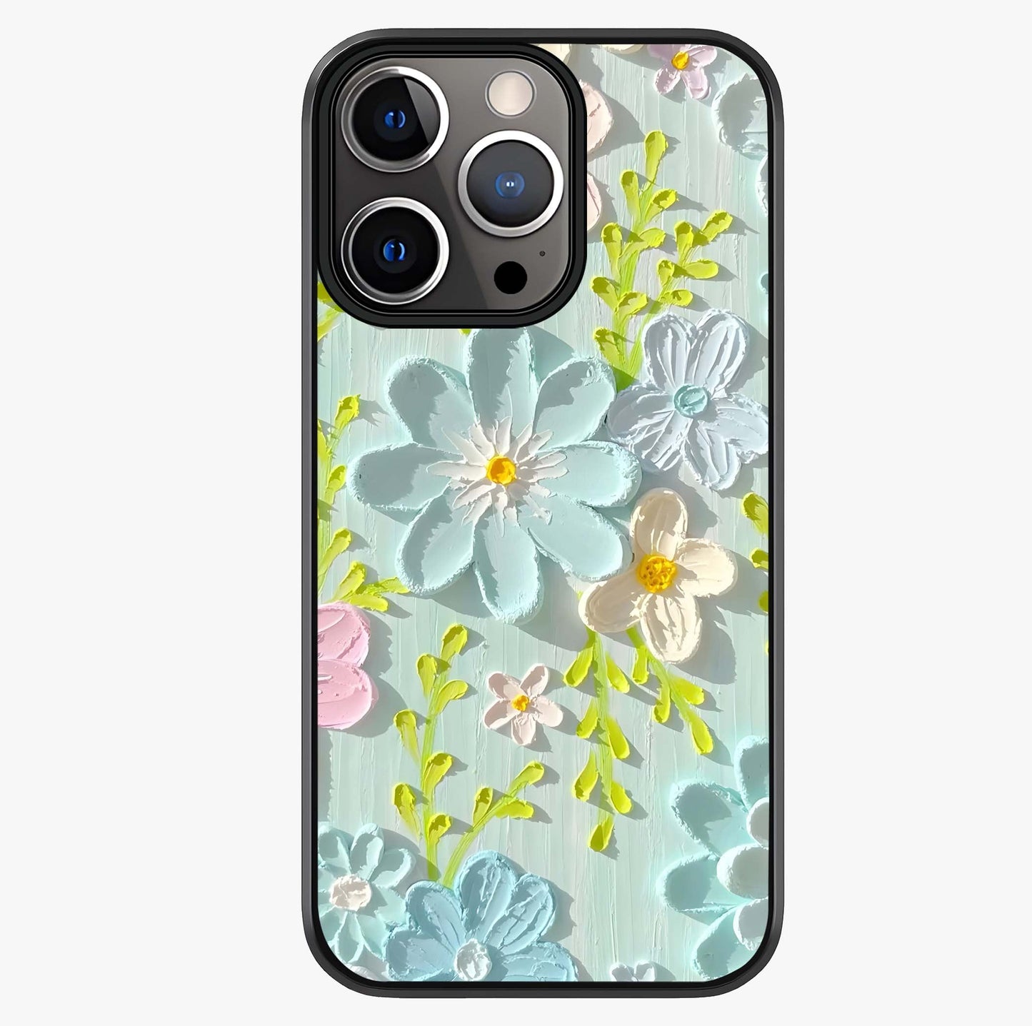 Frosted Petal Garden Glass Case showing full back design in clean flat view with glossy glass finish.