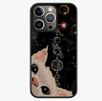 Galactic Cat Glass Case showing full back design in clean flat view with glossy glass finish.