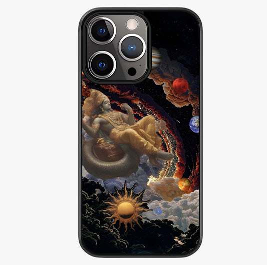 Galactic Divine God Glass Case showing full back design in clean flat view with glossy glass finish.