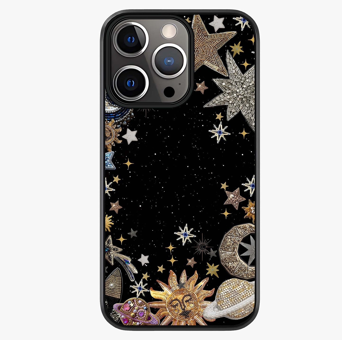 Galactic Jewel Stars Glass Case showing full back design in clean flat view with glossy glass finish.