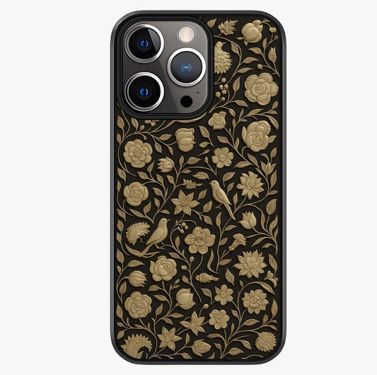 Golden Floral Majesty Glass Case showing full back design in clean flat view with glossy glass finish.