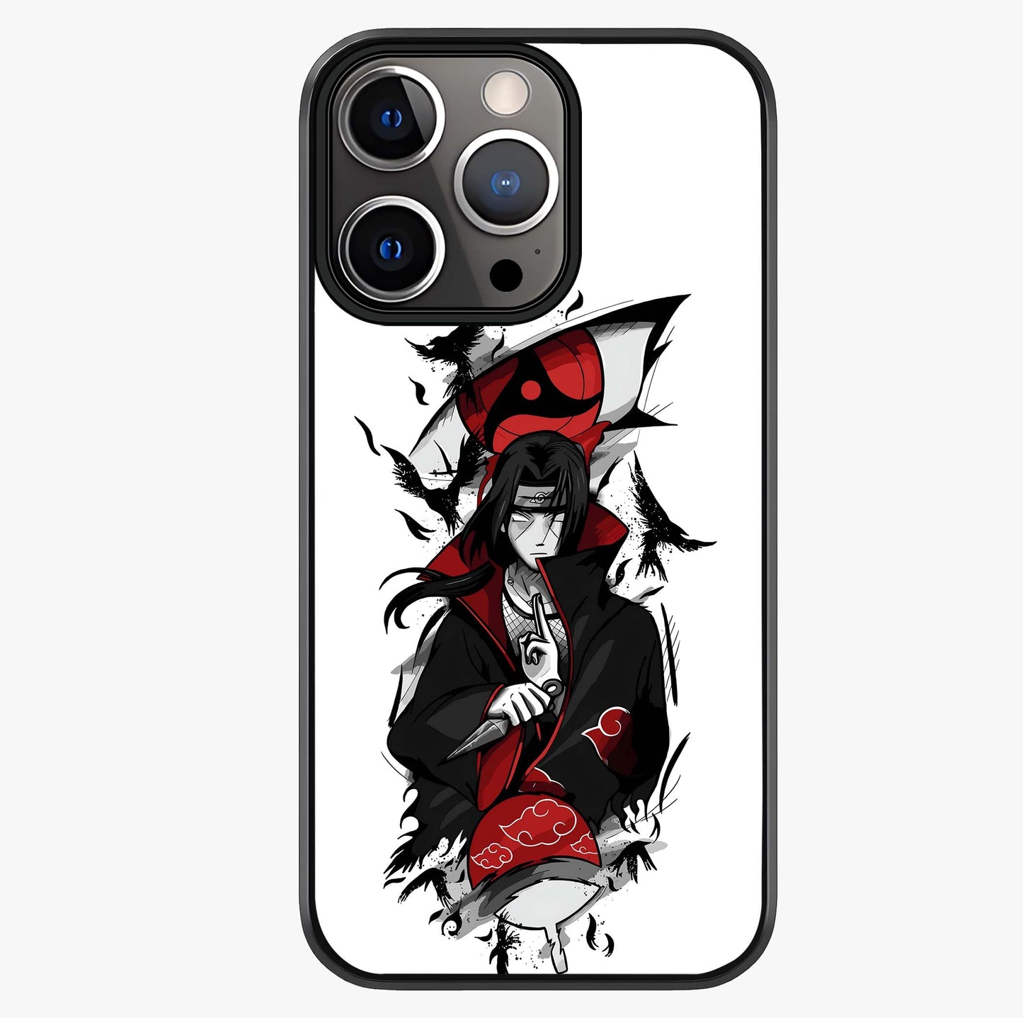 Itachi Sharingan Glass Case showing full back design in clean flat view with glossy glass finish.