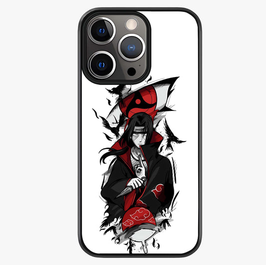 Itachi Sharingan Glass Case showing full back design in clean flat view with glossy glass finish.