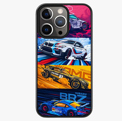 Jdm Sports Car Glass Case showing full back design in clean flat view with glossy glass finish.