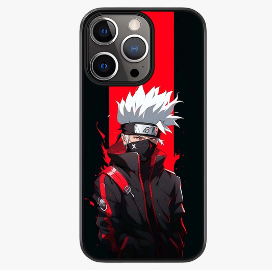 Kakashi Scarlet Shadow Glass Case showing full back design in clean flat view with glossy glass finish.