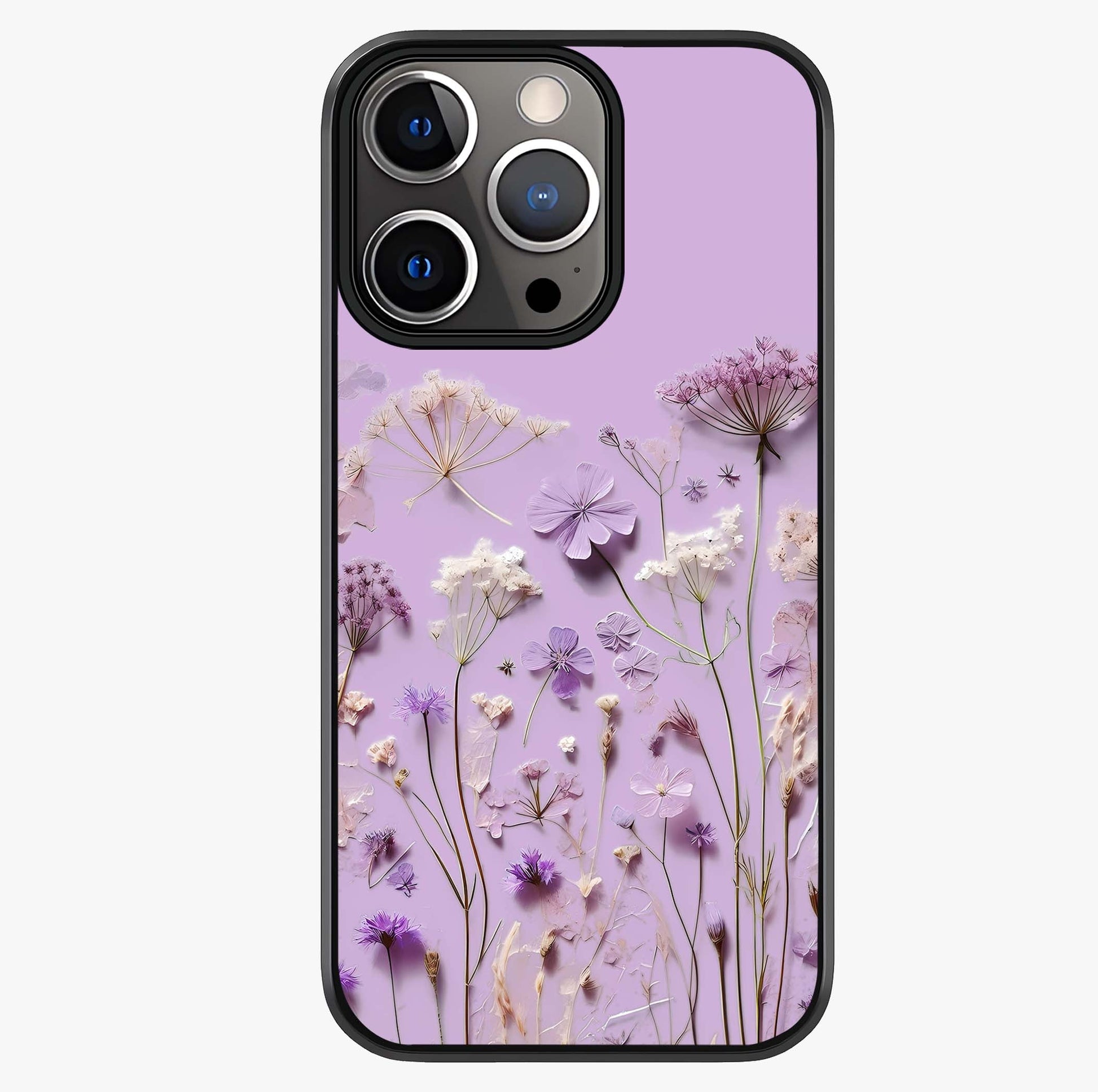 Lavender Blossom Dream Glass Case showing full back design in clean flat view with glossy glass finish.