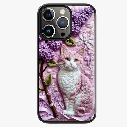 Lavender Cat Whimsy Glass Case showing full back design in clean flat view with glossy glass finish.