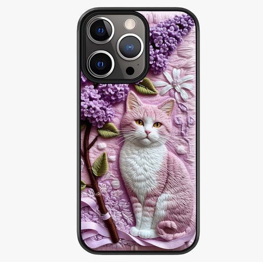 Lavender Cat Whimsy Glass Case showing full back design in clean flat view with glossy glass finish.