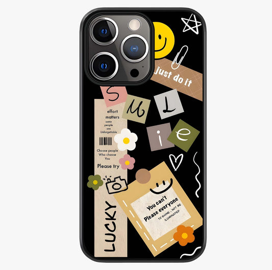 Lucky Aesthetic Collage Glass Case showing full back design in clean flat view with glossy glass finish.