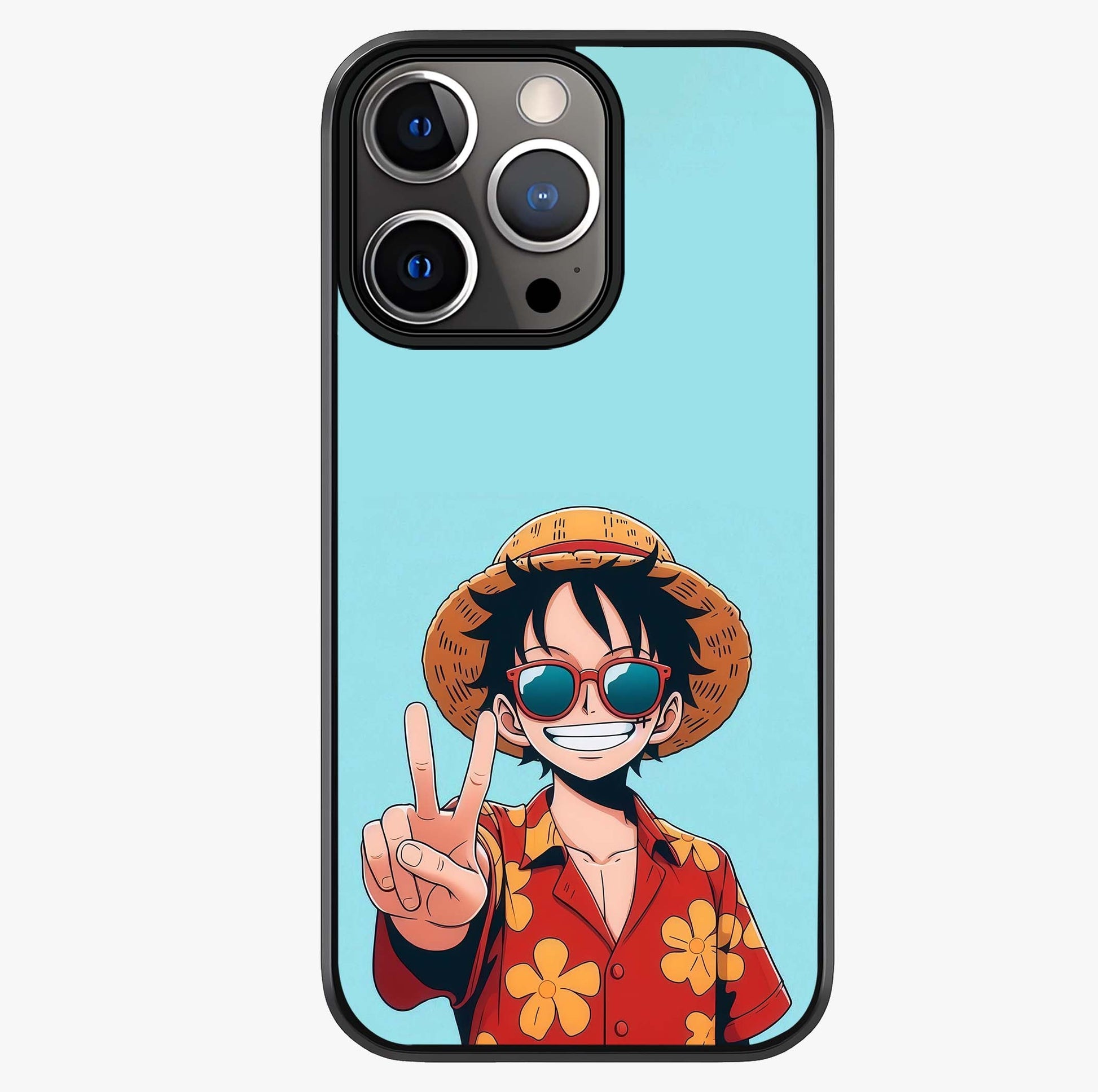 Luffy Summer Anime Vibe Glass Case showing full back design in clean flat view with glossy glass finish.