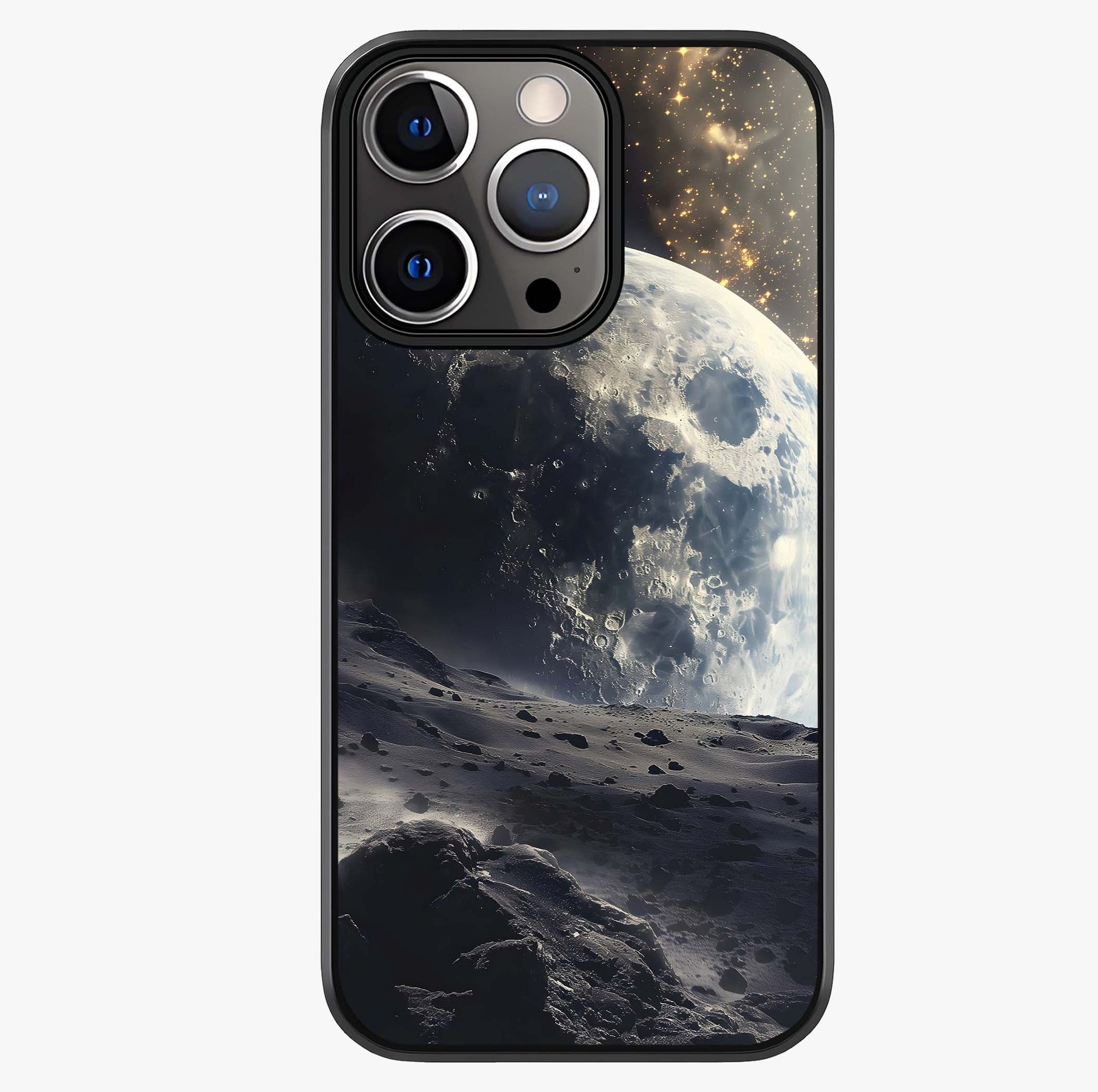 Lunar Horizon Glow Glass Case showing full back design in clean flat view with glossy glass finish.