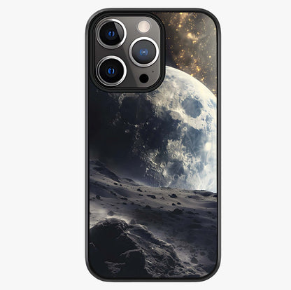 Lunar Horizon Glow Glass Case showing full back design in clean flat view with glossy glass finish.