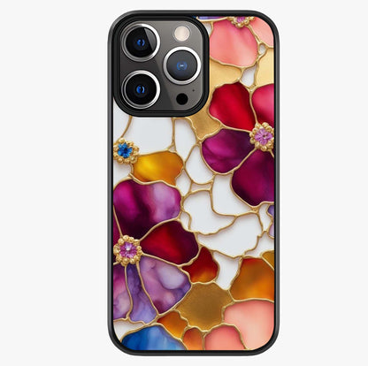 Marble Flower Pattern Glass Case showing full back design in clean flat view with glossy glass finish.