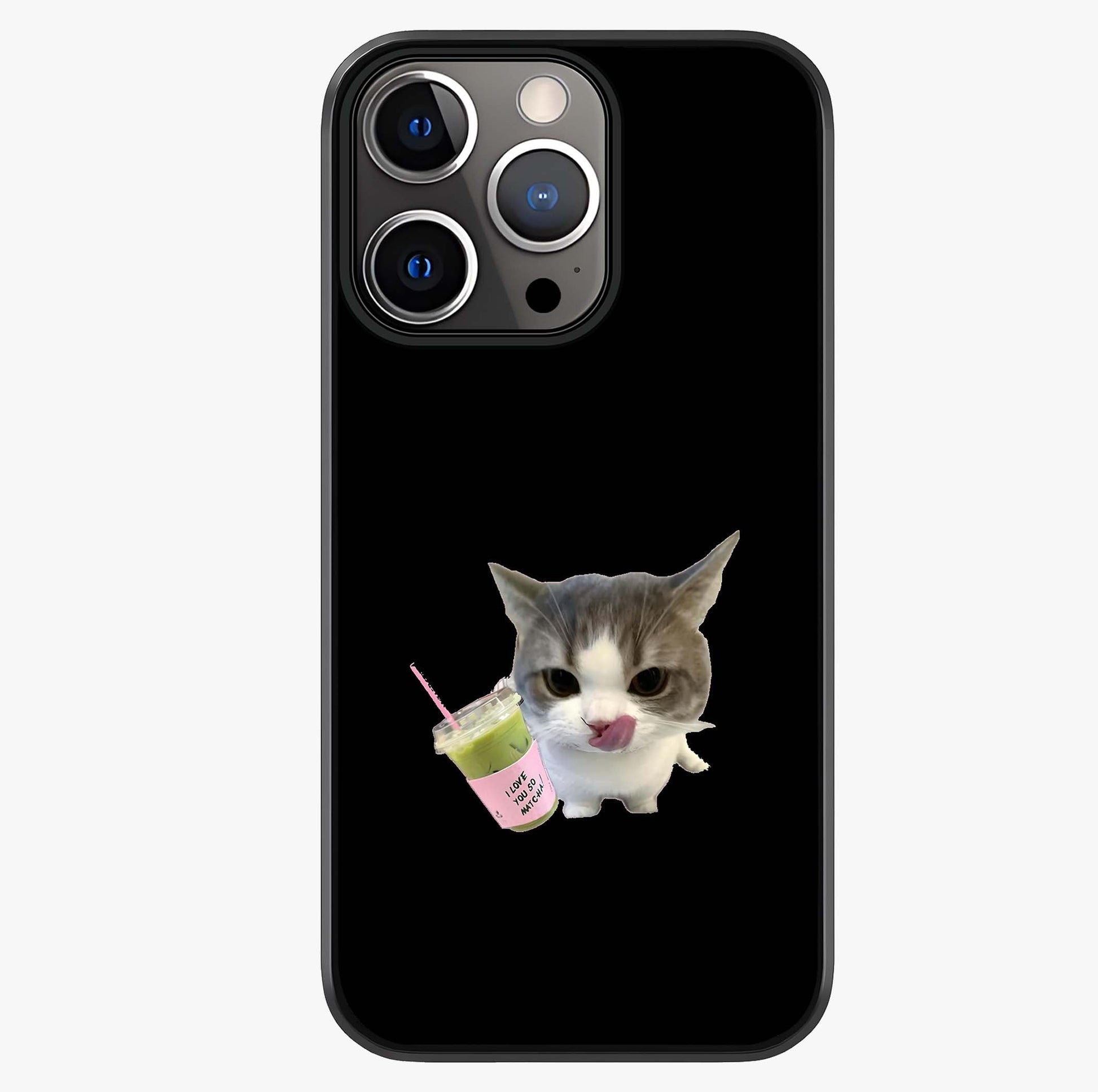 Matcha Cat Style Glass Case showing full back design in clean flat view with glossy glass finish.