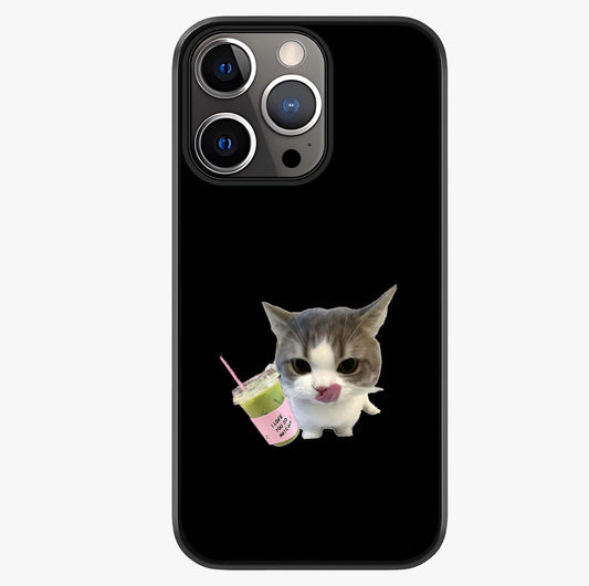 Matcha Cat Style Glass Case showing full back design in clean flat view with glossy glass finish.