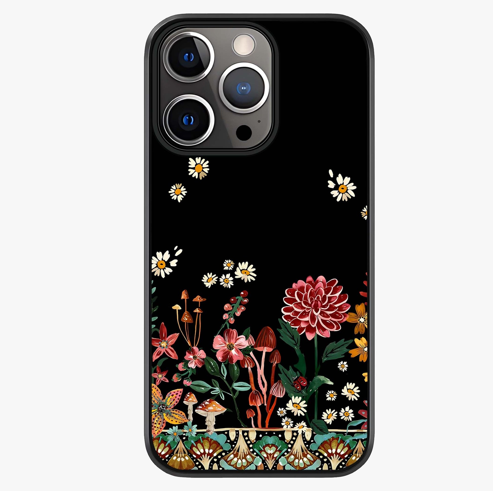 Midnight Bloom Pattern Glass Case showing full back design in clean flat view with glossy glass finish.