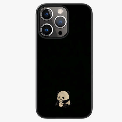 Midnight Panda Love Glass Case showing full back design in clean flat view with glossy glass finish.
