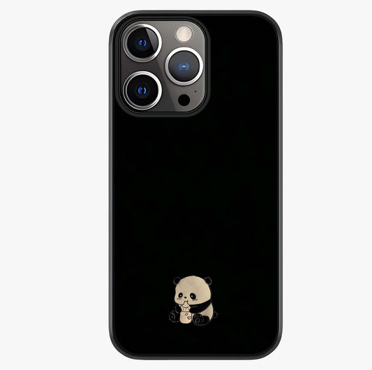 Midnight Panda Love Glass Case showing full back design in clean flat view with glossy glass finish.