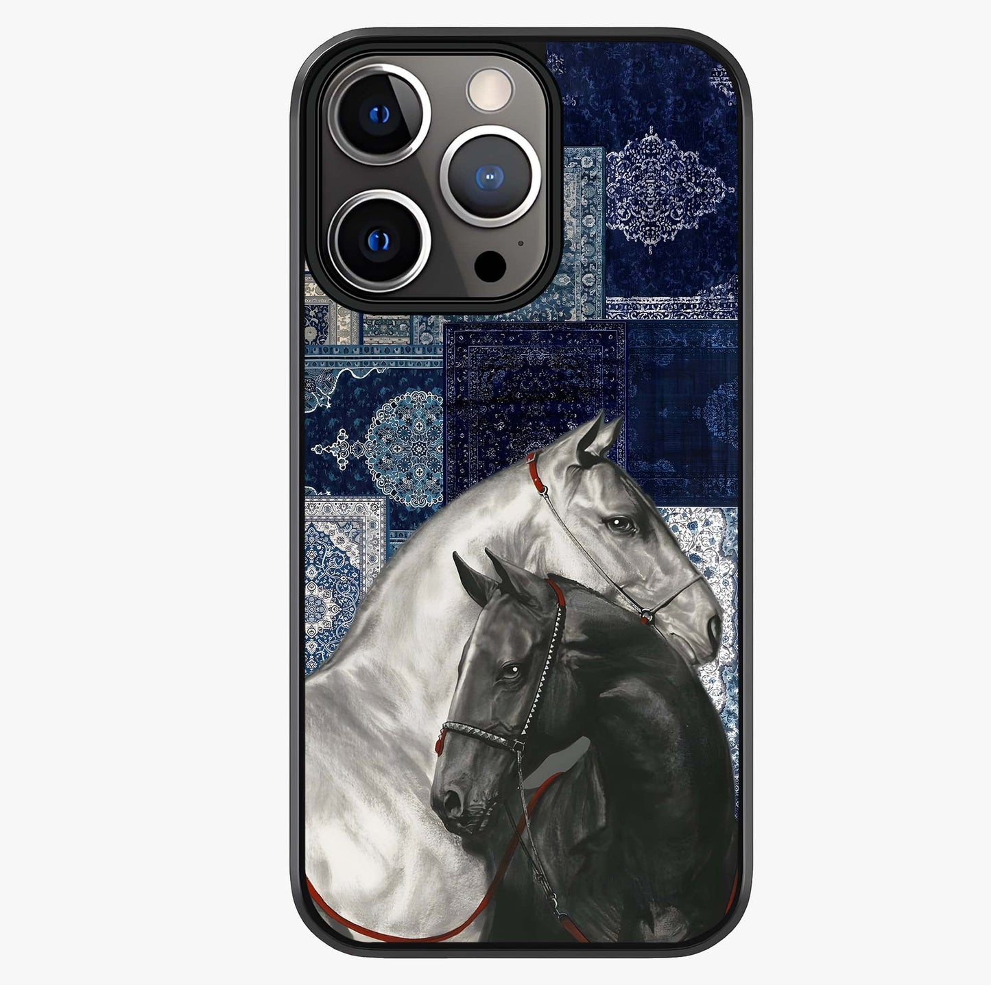 Midnight Stallion Blues Glass Case showing full back design in clean flat view with glossy glass finish.