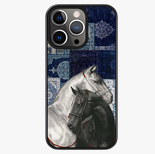 Midnight Stallion Blues Glass Case showing full back design in clean flat view with glossy glass finish.