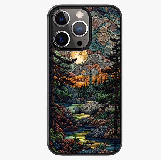 Moonlight Forest Dream Glass Case showing full back design in clean flat view with glossy glass finish.