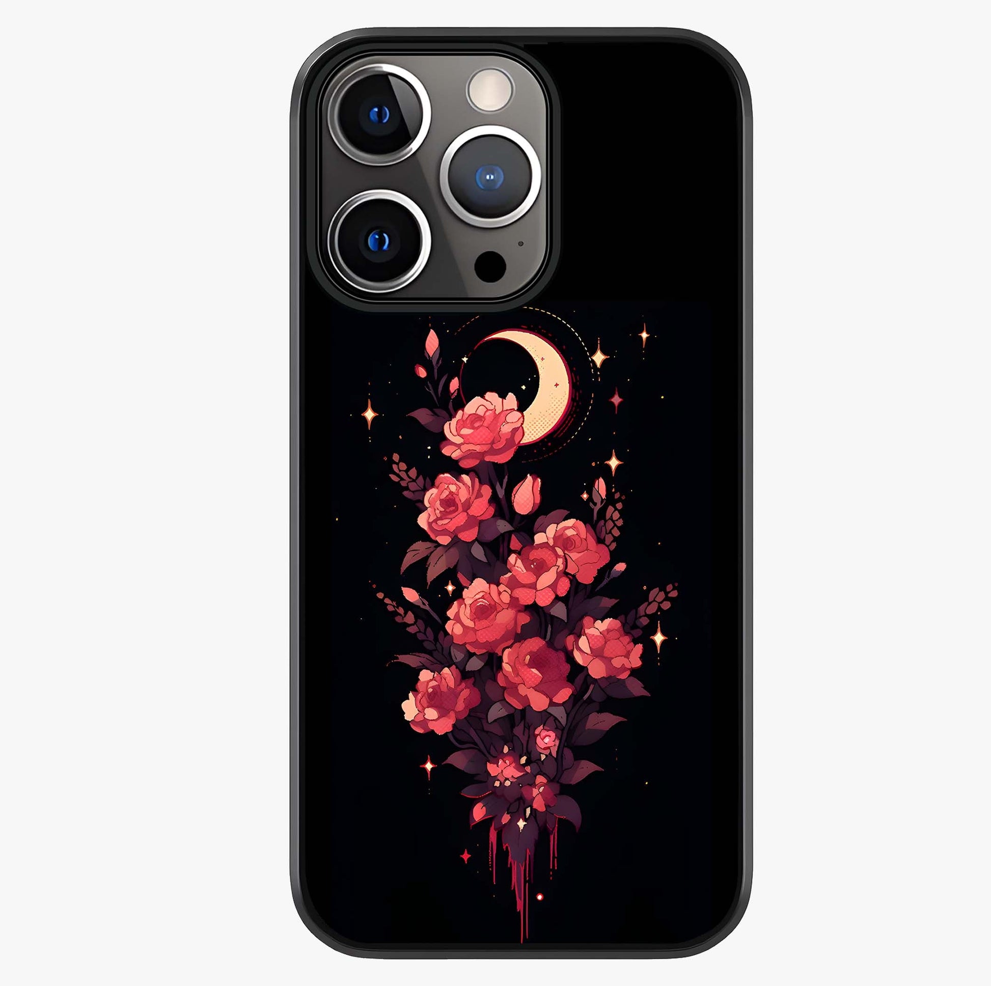 Moonlit Floral Elegance Glass Case showing full back design in clean flat view with glossy glass finish.