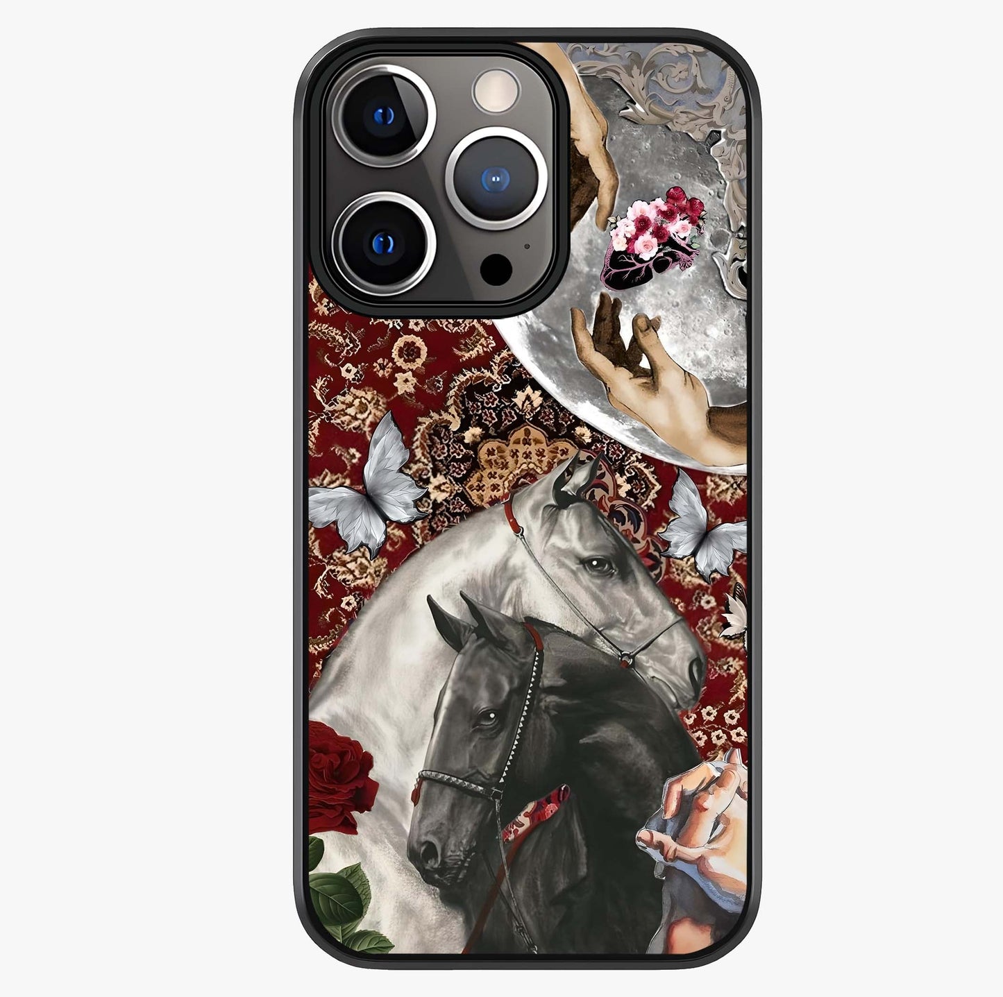 Moonlit Royal Stallion Glass Case showing full back design in clean flat view with glossy glass finish.