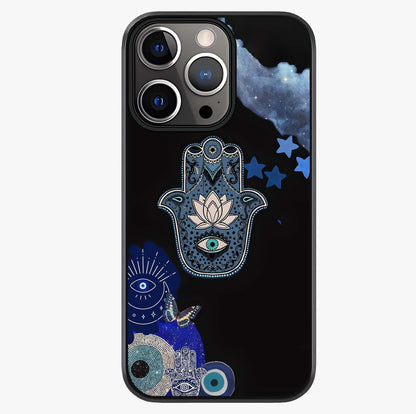 Mystic Hand Aura Glass Case showing full back design in clean flat view with glossy glass finish.