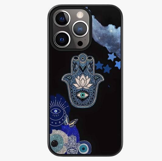 Mystic Hand Aura Glass Case showing full back design in clean flat view with glossy glass finish.