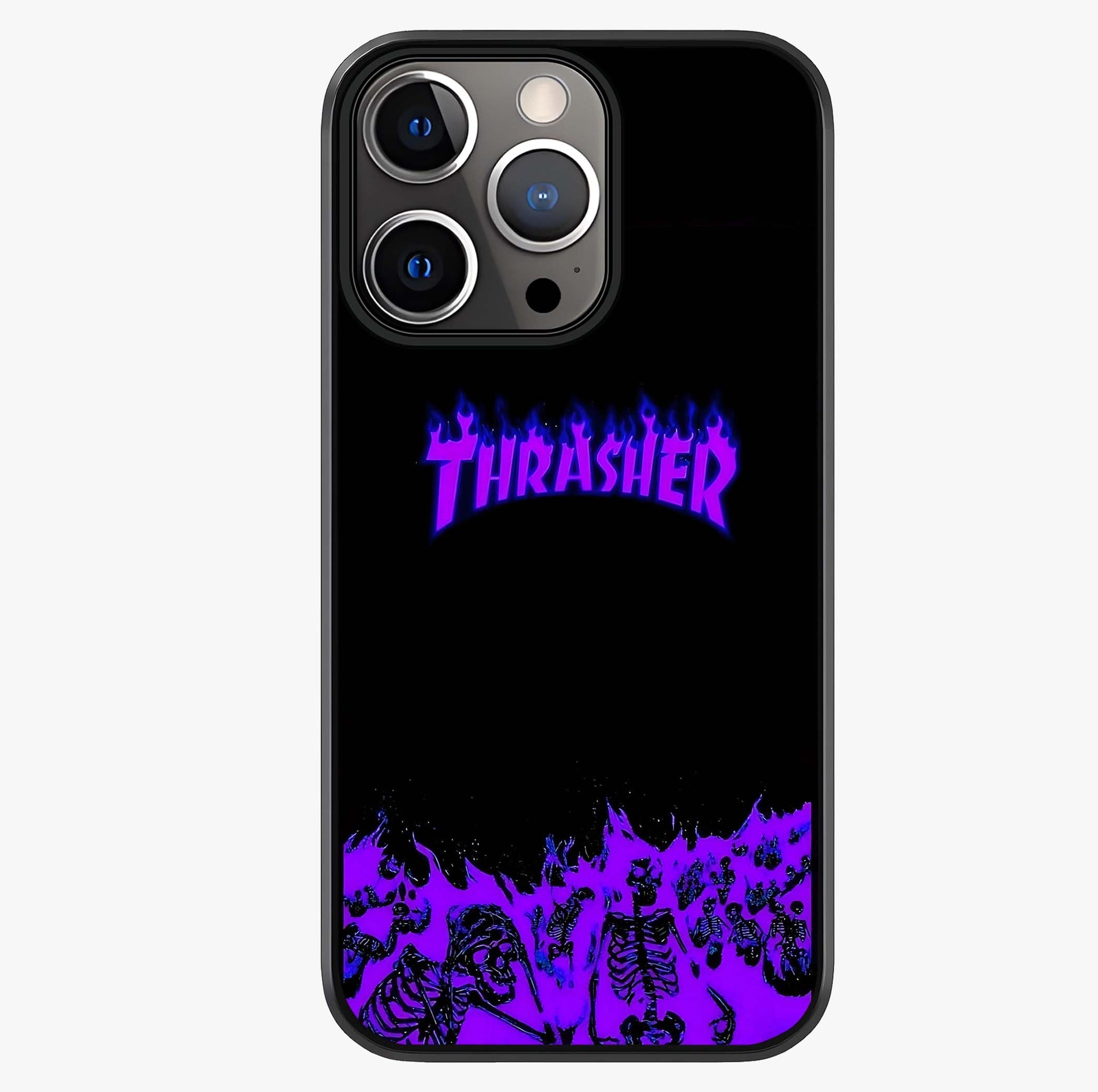 Neon Flame Riot Glass Case showing full back design in clean flat view with glossy glass finish.
