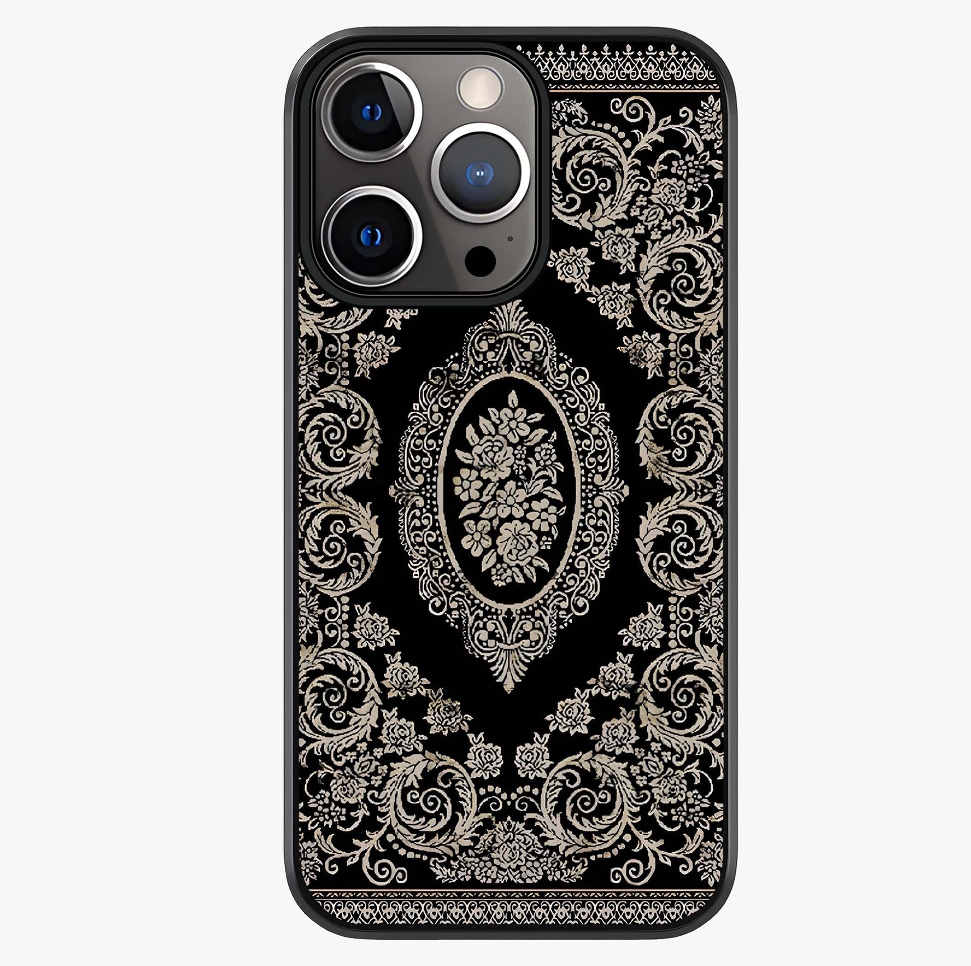 Noir Bloom Elegance Glass Case showing full back design in clean flat view with glossy glass finish.