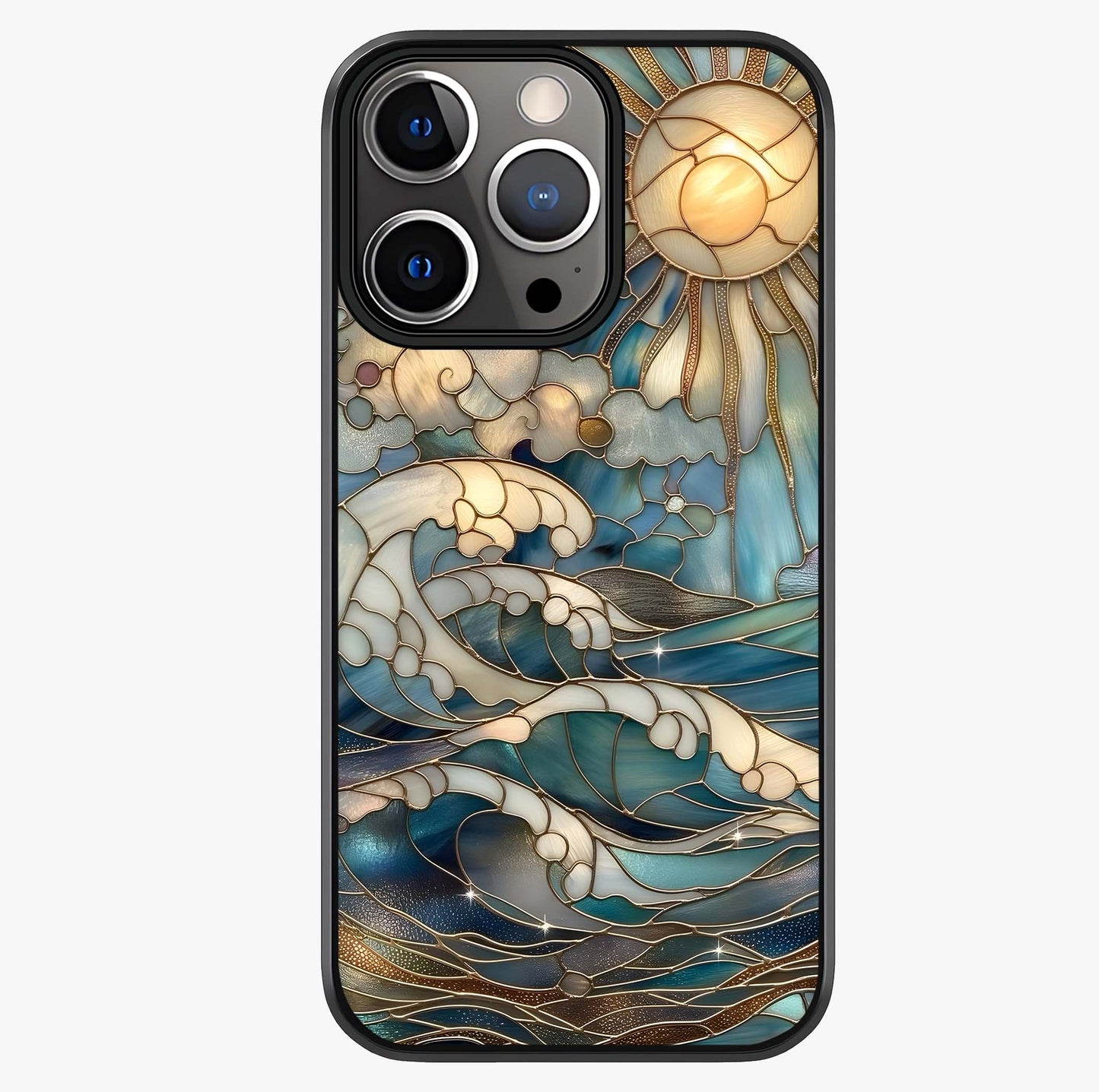 Oceanic Stained Printed Glass Case showing full back design in clean flat view with glossy glass finish.
