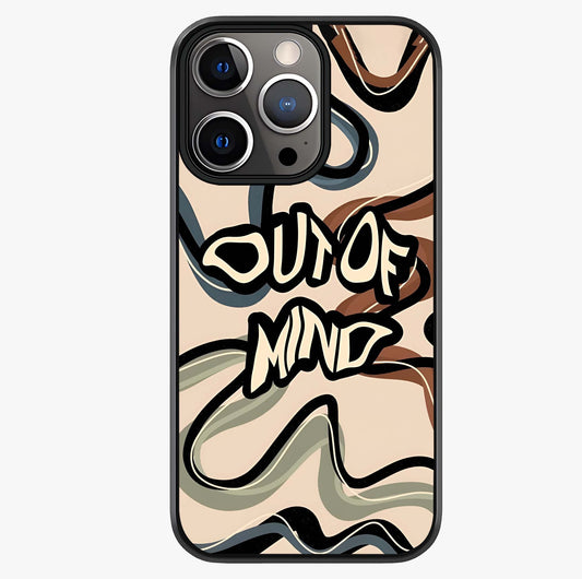 Out Of Mind Glass Case showing full back design in clean flat view with glossy glass finish.