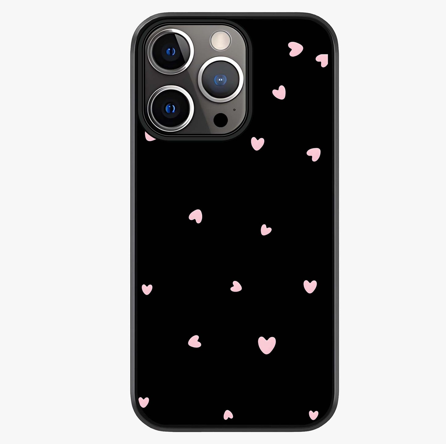 Pink Love Drops Glass Case showing full back design in clean flat view with glossy glass finish.