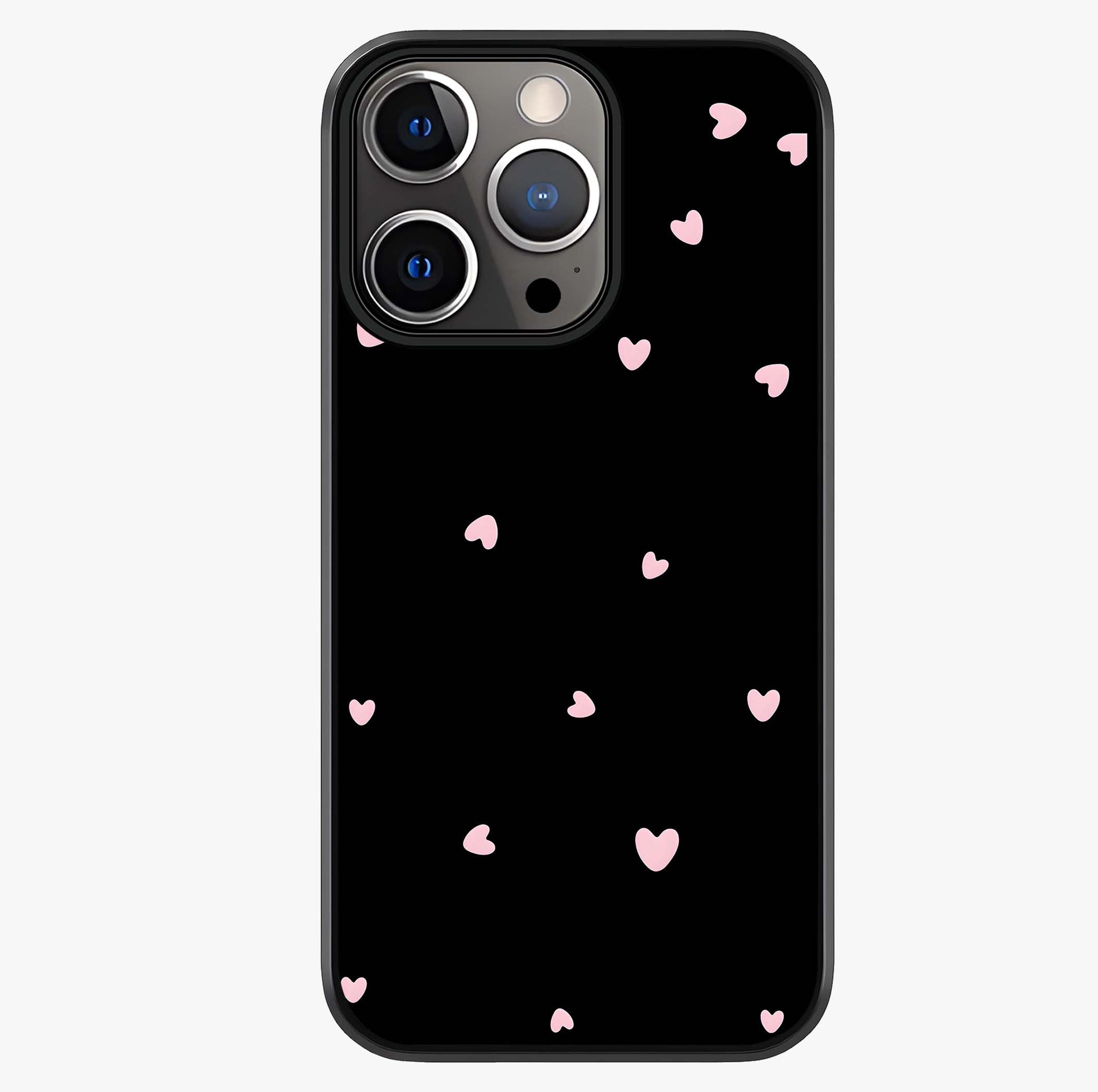Pink Love Drops Glass Case showing full back design in clean flat view with glossy glass finish.