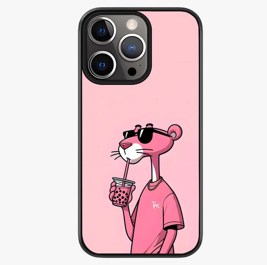 Pink Panther Glass Case showing full back design in clean flat view with glossy glass finish.
