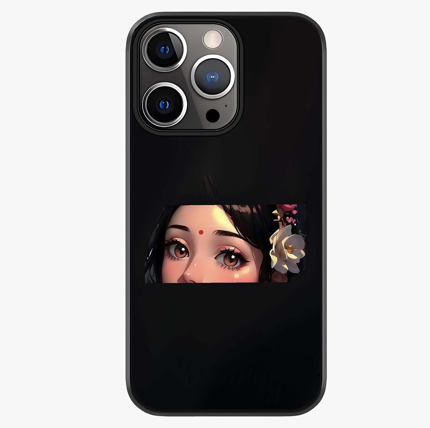 Radha Divine Embrace Glass Case showing full back design in clean flat view with glossy glass finish.