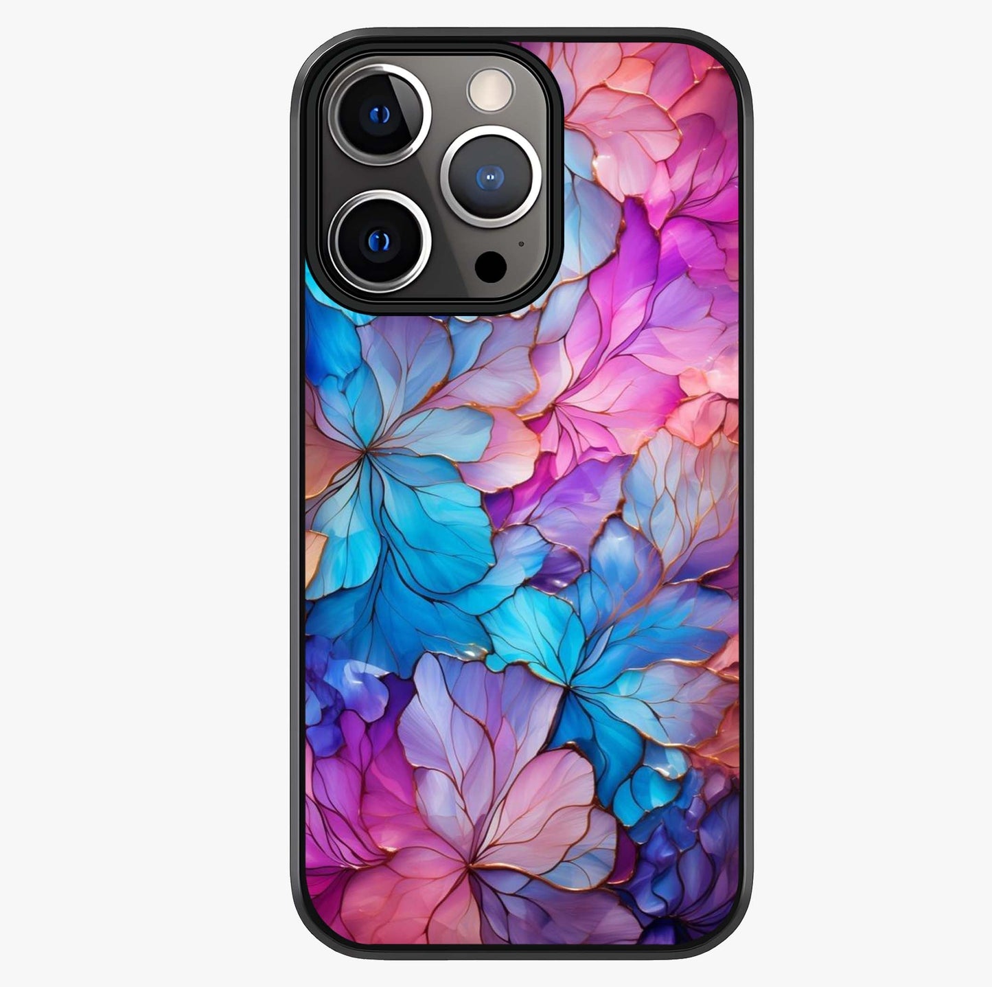 Radiant Floral Whirl Glass Case showing full back design in clean flat view with glossy glass finish.