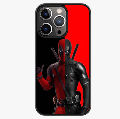 Red & Black Deadpool Theme Glass Case showing full back design in clean flat view with glossy glass finish.