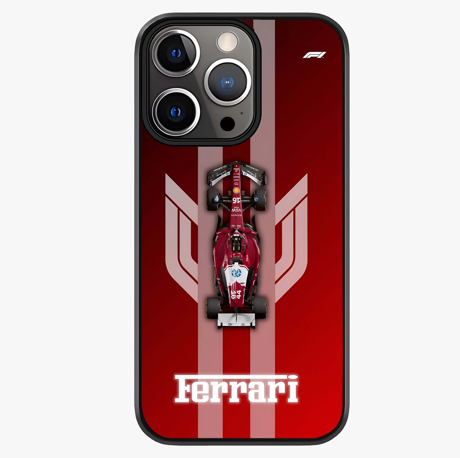 Red Ferrari F1 Vertical Glass Case showing full back design in clean flat view with glossy glass finish.