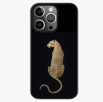 Regal Leopard Glass Case showing full back design in clean flat view with glossy glass finish.