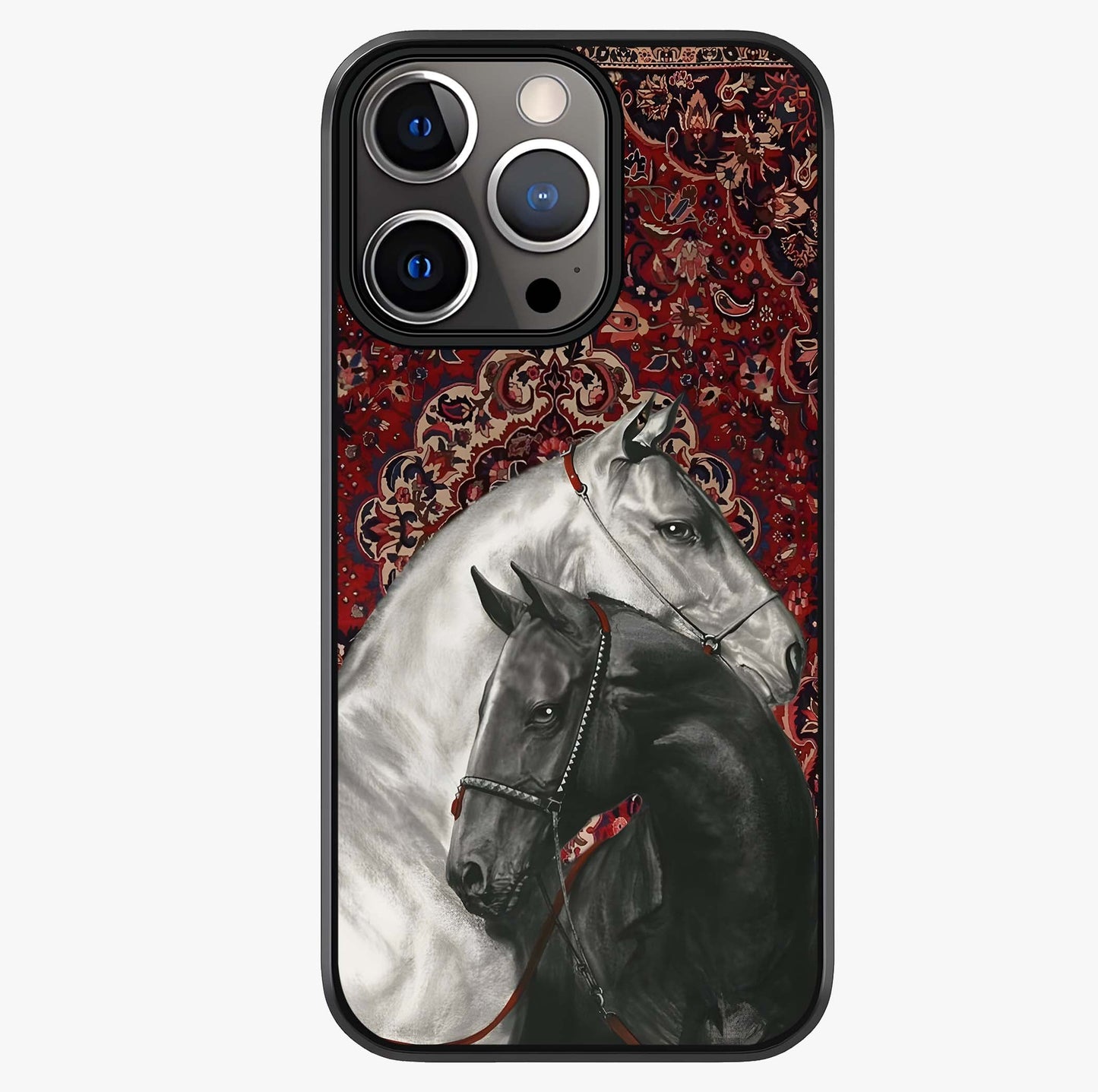 Regal Stallion Tapestry Glass Case showing full back design in clean flat view with glossy glass finish.