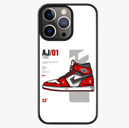 Retro Sneaker Blueprint Glass Case showing full back design in clean flat view with glossy glass finish.