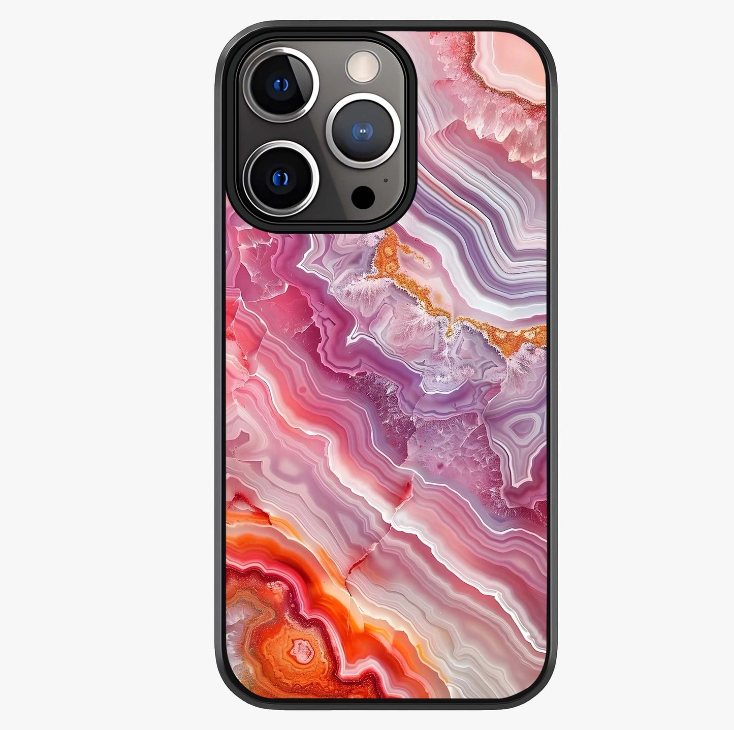 Rose Quartz Marble Glass Case showing full back design in clean flat view with glossy glass finish.