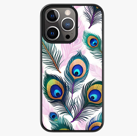 Royal Peacock Feathers Glass Case showing full back design in clean flat view with glossy glass finish.