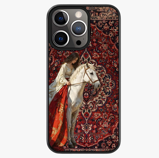 Royal Rider Tapestry Glass Case showing full back design in clean flat view with glossy glass finish.