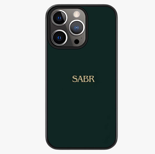 Sabr Minimal Patience Glass Case showing full back design in clean flat view with glossy glass finish.