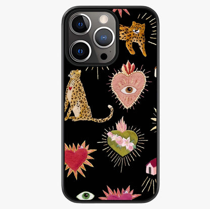 Sacred Jungle Heart Glass Case showing full back design in clean flat view with glossy glass finish.
